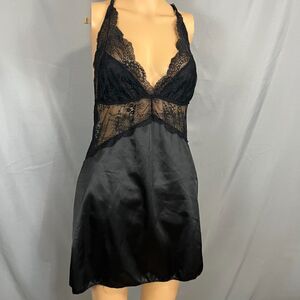 Frederick's of Hollywood Babydoll Dress Womens Large‎ Black Stretch Lace Detail
